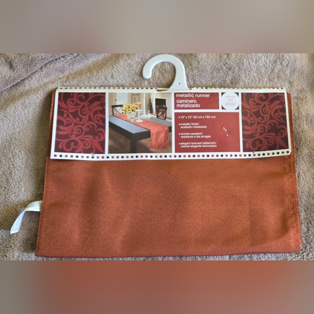 NEW BURNT ORANGE METALLIC TABLE RUNNER